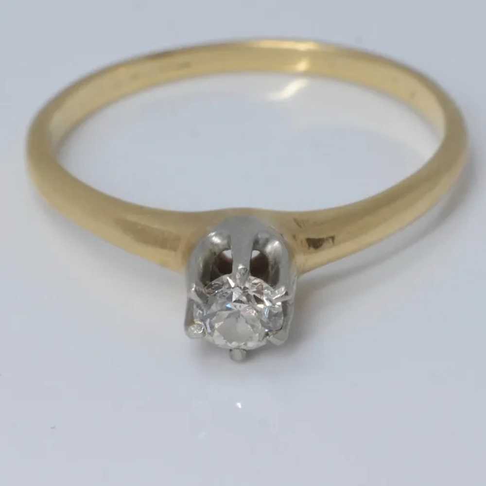 Vintage 14K Yellow & White Gold Solitaire Round D… - image 2