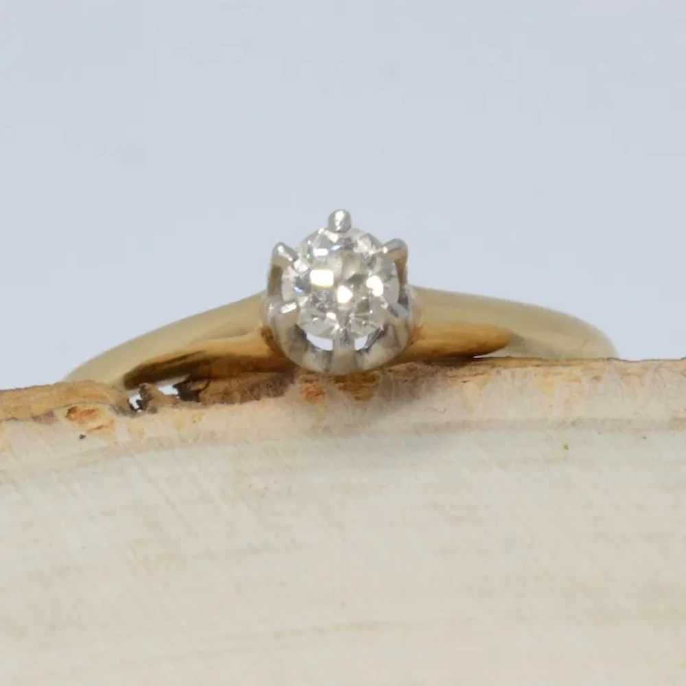 Vintage 14K Yellow & White Gold Solitaire Round D… - image 7