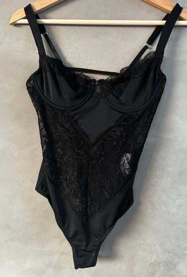 Vintage 1980s See Through Teddy /body Black Lace, Padded Bra See