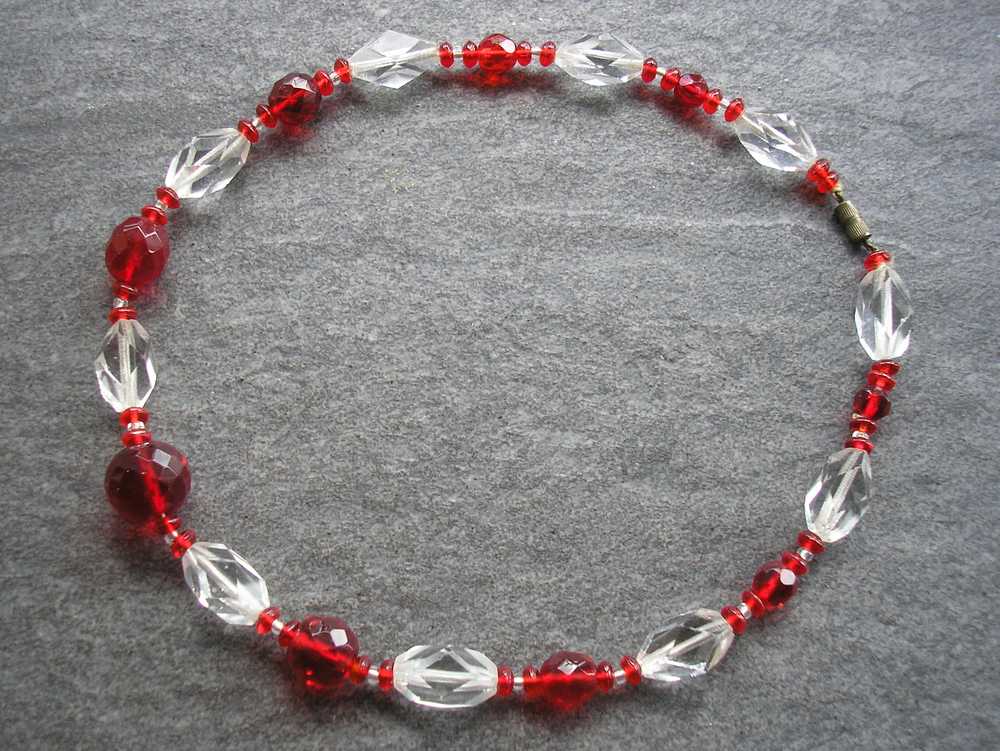 ART DECO 1920's/30's Red Cut Glass Necklace - image 1
