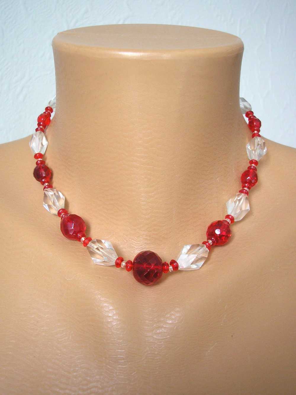 ART DECO 1920's/30's Red Cut Glass Necklace - image 2