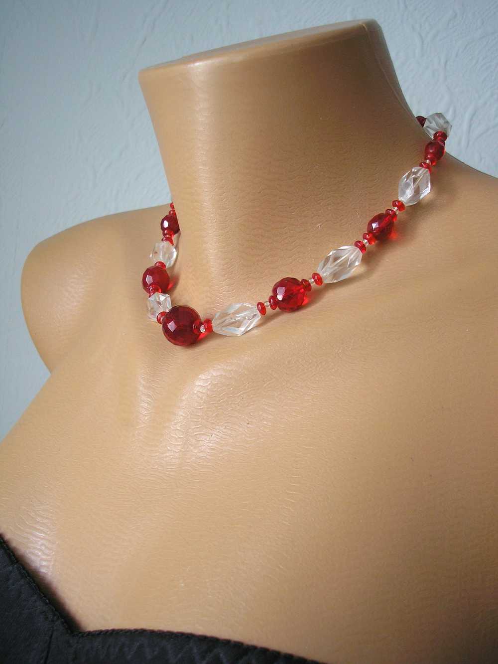 ART DECO 1920's/30's Red Cut Glass Necklace - image 3