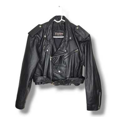 Vintage Vtg WILSONS Black Leather Moto Biker Jack… - image 1