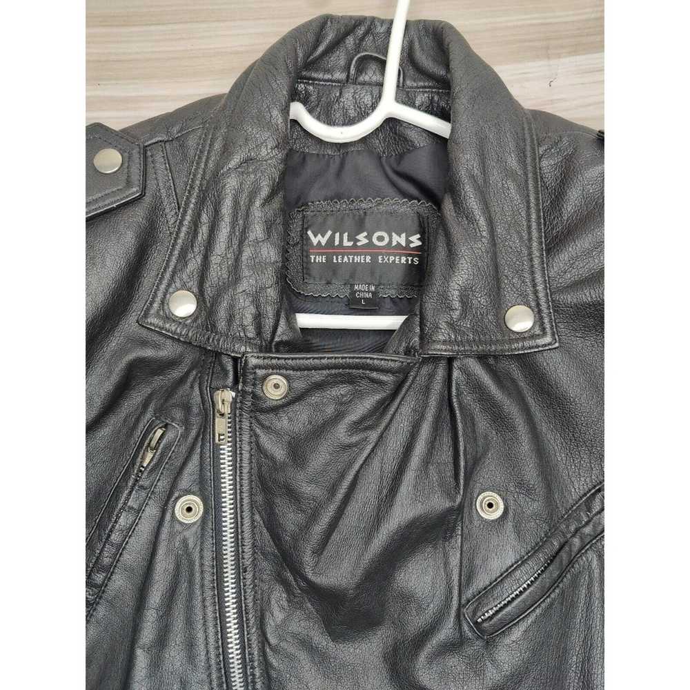 Vintage Vtg WILSONS Black Leather Moto Biker Jack… - image 9