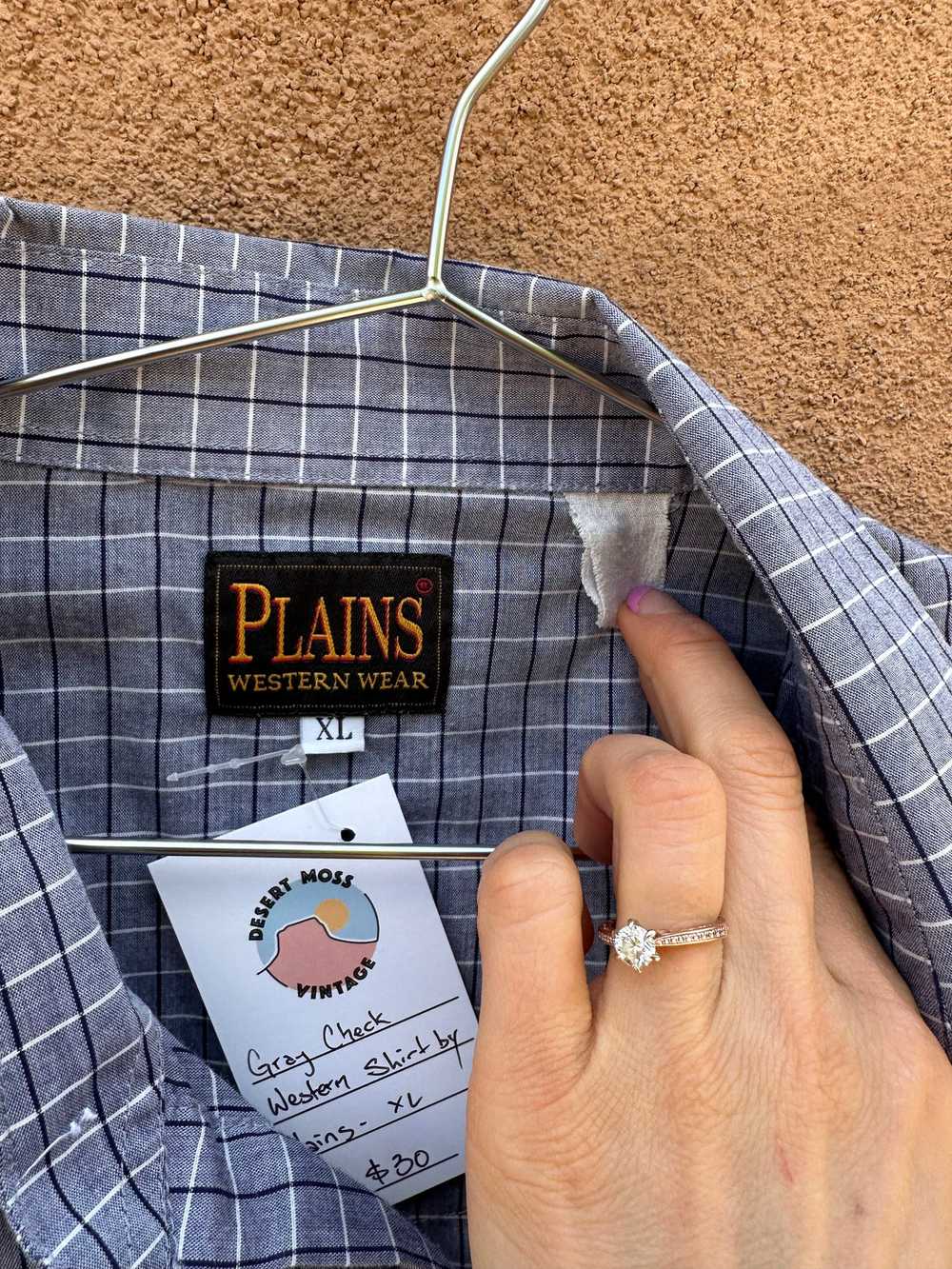 Gray Check Western Shirt by Plains - XL - image 2