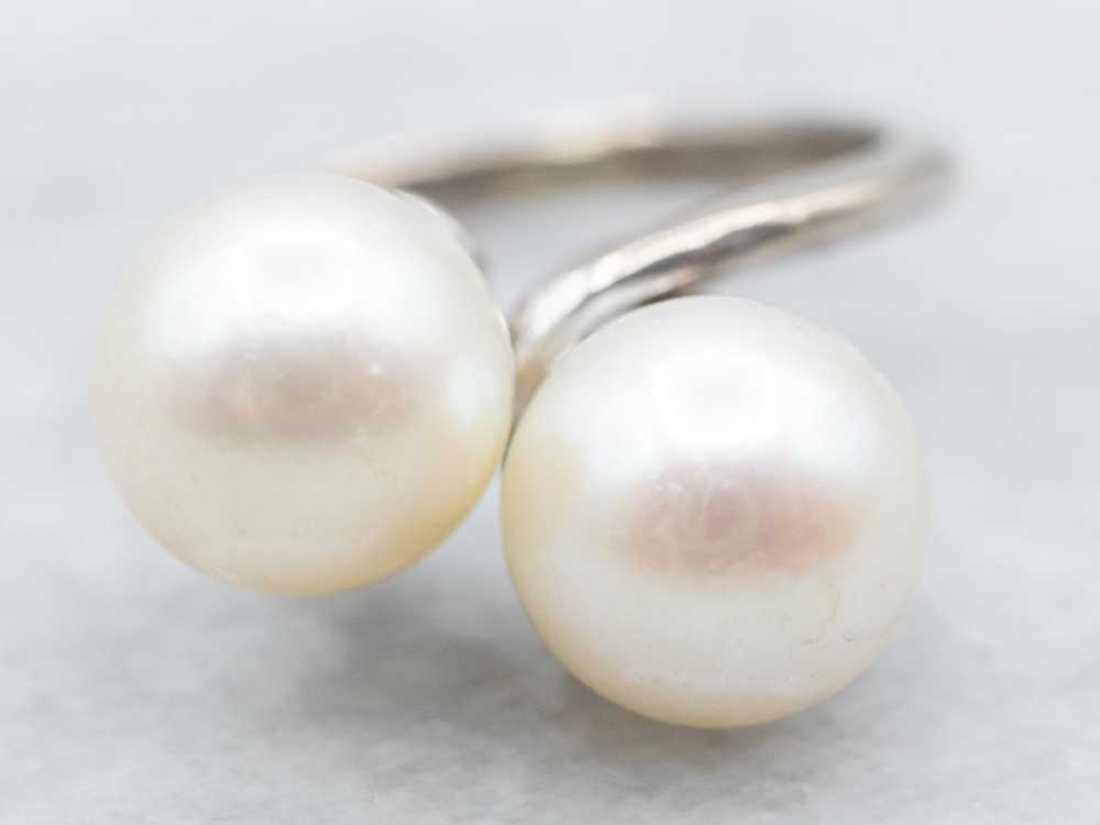 White Gold and Pearl Bypass Ring - image 1