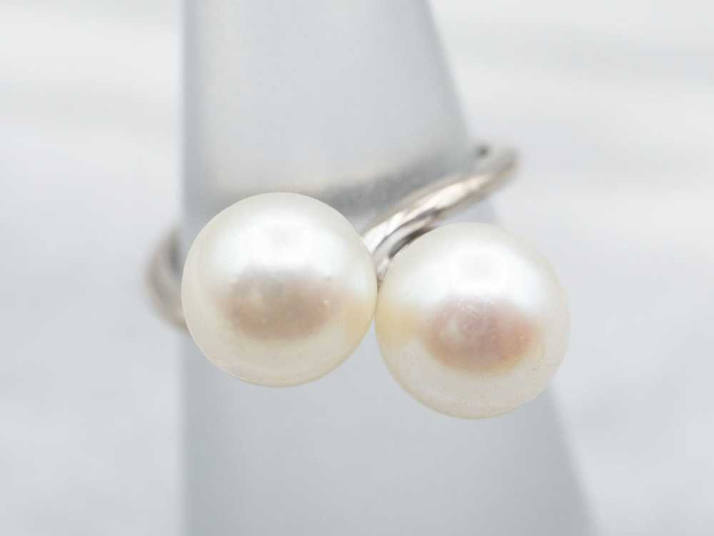 White Gold and Pearl Bypass Ring - image 3