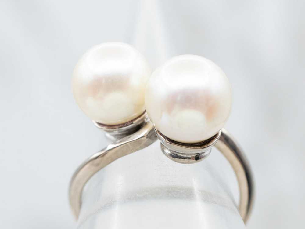 White Gold and Pearl Bypass Ring - image 4
