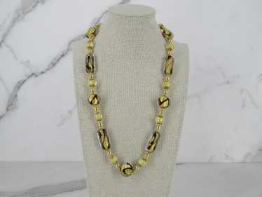 Gold And Brown Swirl Italian Glass Bead Necklace - image 1