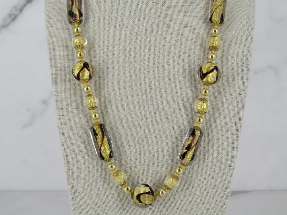Gold And Brown Swirl Italian Glass Bead Necklace - image 2