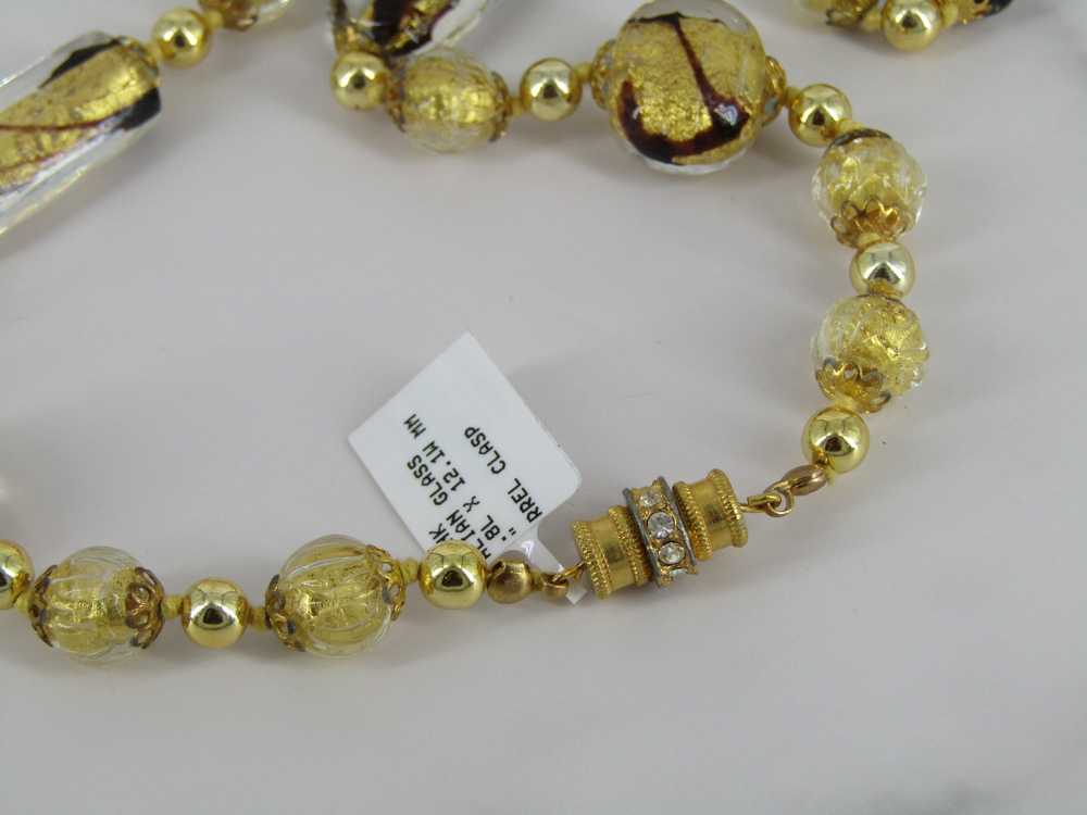 Gold And Brown Swirl Italian Glass Bead Necklace - image 5