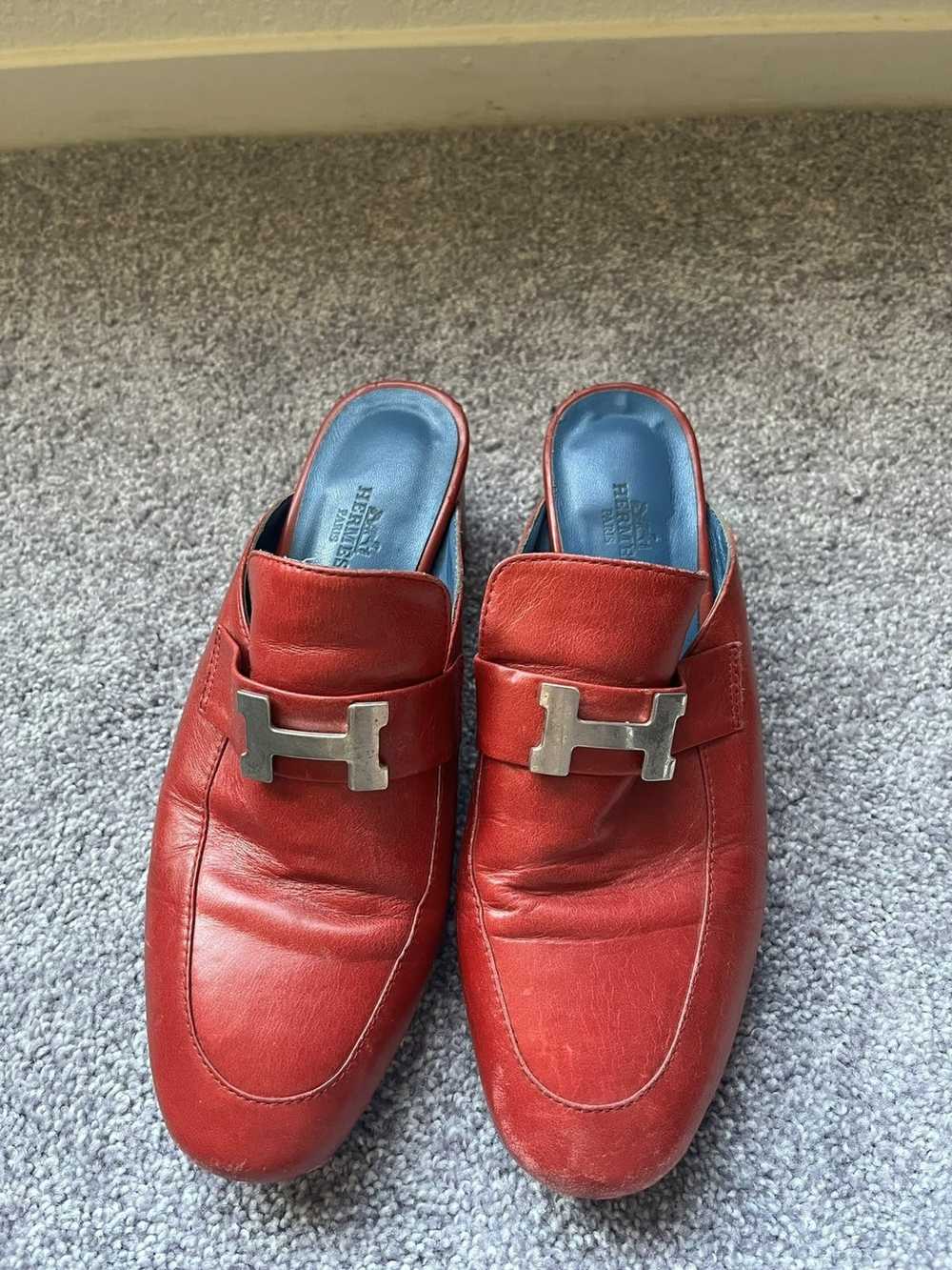 Hermes Vintage Red Hermes Mules - image 1