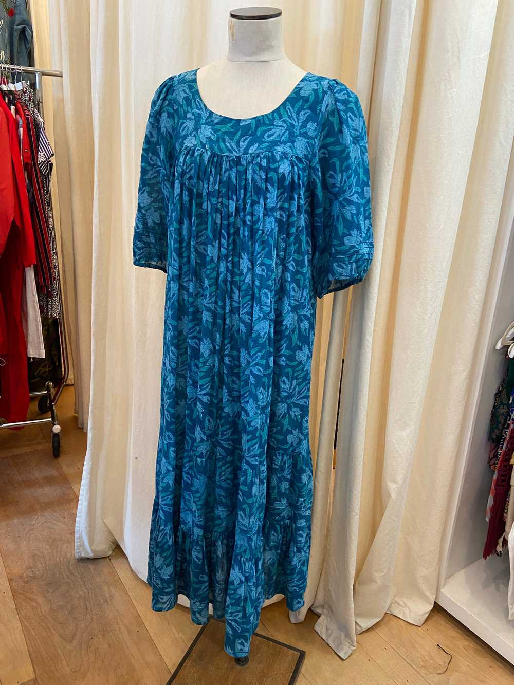 Blue Indian Cotton Maxi Dress - image 1