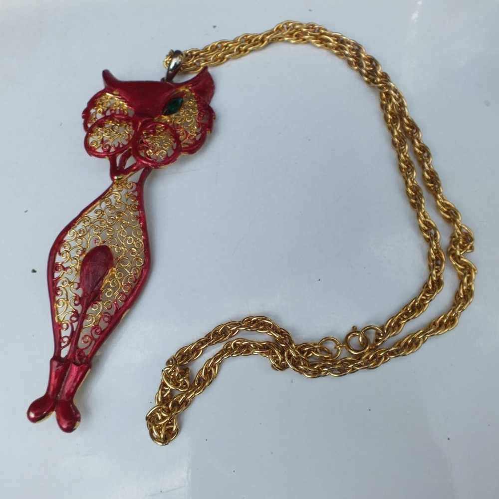Vintage Large Red and Gold Color BOHO Winking Cat… - image 2