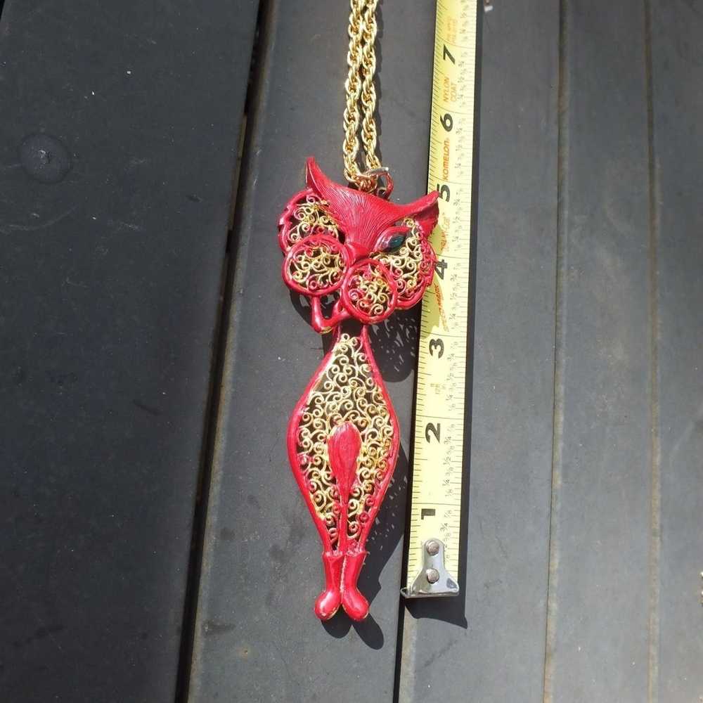 Vintage Large Red and Gold Color BOHO Winking Cat… - image 3