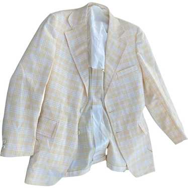 Vintage Yellow Plaid Blazer Lightweight Summer, F… - image 1