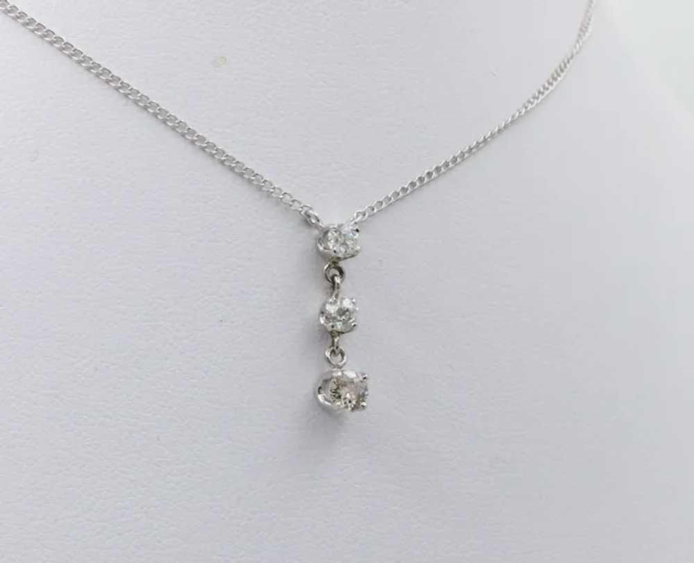 Vintage 14K White Gold Three Diamond Pendant, Nec… - image 3