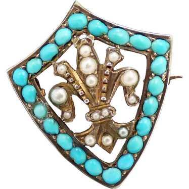 Antique Victorian Silver Gilt Pave Turquoise & Se… - image 1