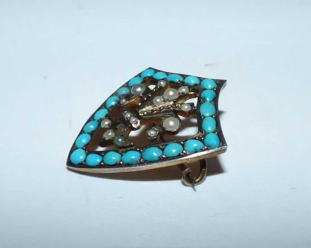 Antique Victorian Silver Gilt Pave Turquoise & Se… - image 5
