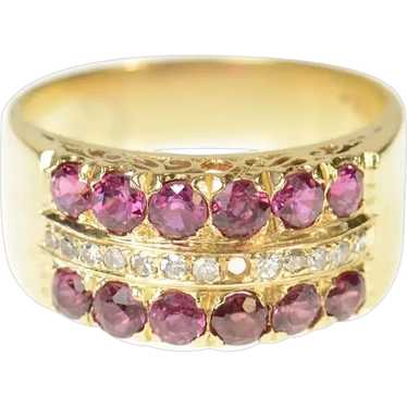 14K Ornate Ruby Diamond Filigree Band Ring Size 6… - image 1