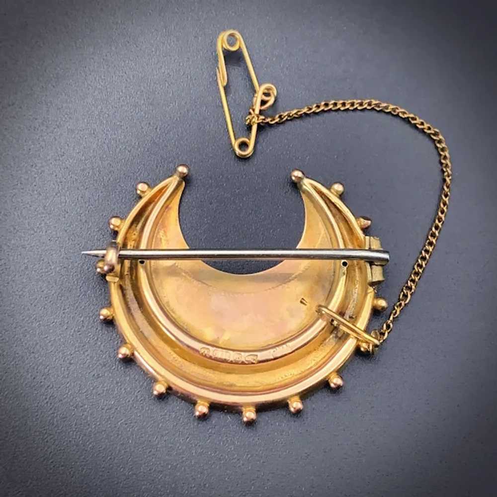 Antique English 9K Gold Crescent Moon Brooch - image 5