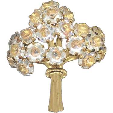 Vintage White Stones & Sparkling Clear Rainbow Rhinestones Gold tone Brooch  Pin