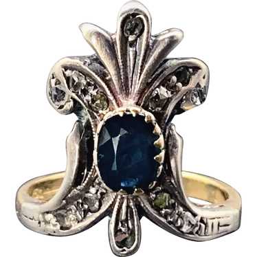 Antique French 18K, Silver, Diamond & Sapphire Du… - image 1