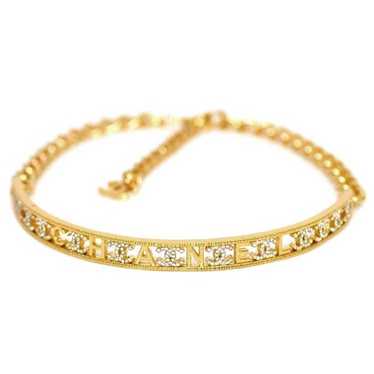 Vintage Chanel Crystal Necklace Cc Logo Gold Choker Charm Rhinestone Mint  at 1stDibs