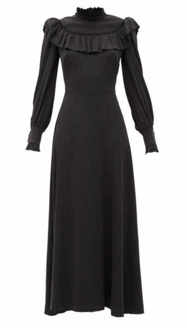 The Vampires Wife Black Hammered Silk Frilled Maxi