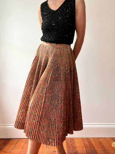 60s paisley pleated skirt (M)