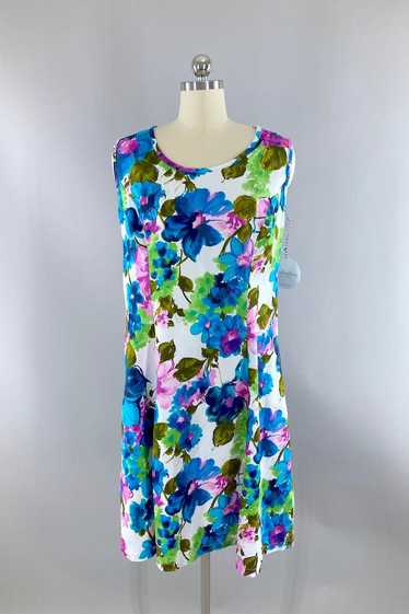 Vintage Blue Floral Summer Shift Dress
