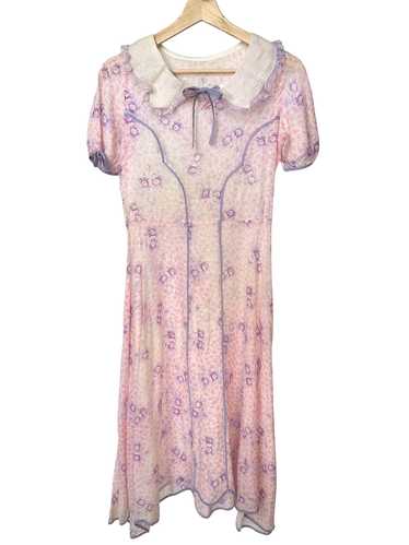 Vintage 1930s Pink Floral Cotton Dress - S - image 1