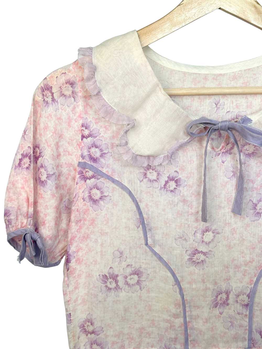 Vintage 1930s Pink Floral Cotton Dress - S - image 2