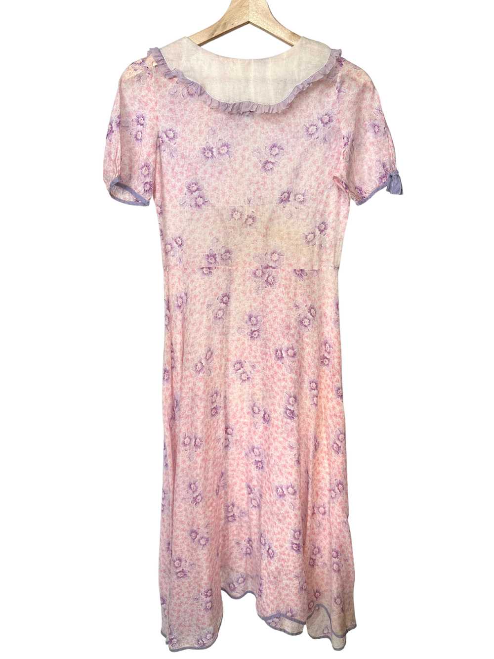 Vintage 1930s Pink Floral Cotton Dress - S - image 3