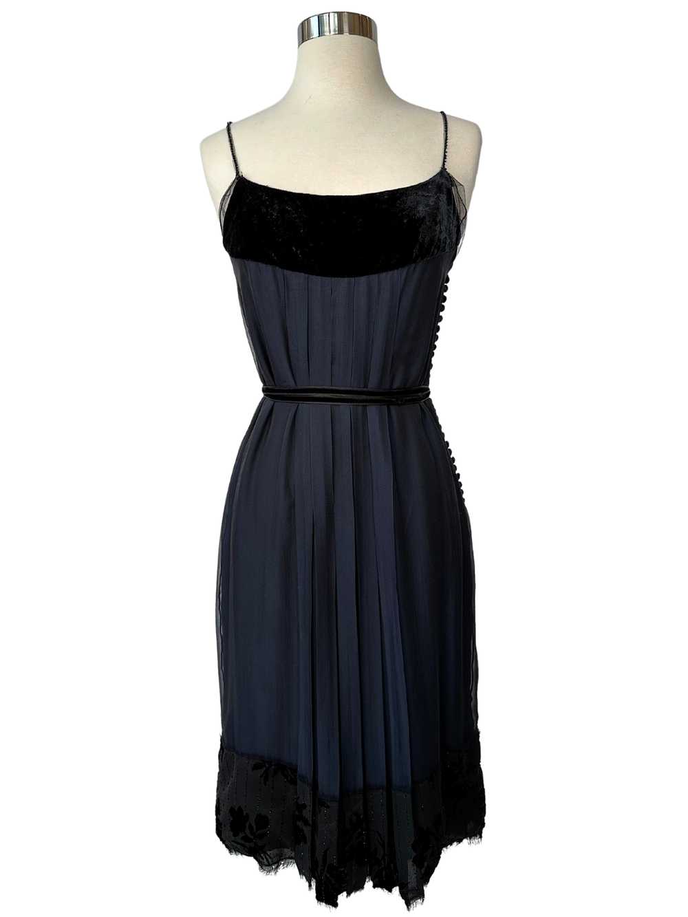 Vintage J. Mendel Navy and Black Cocktail Dress -… - image 1