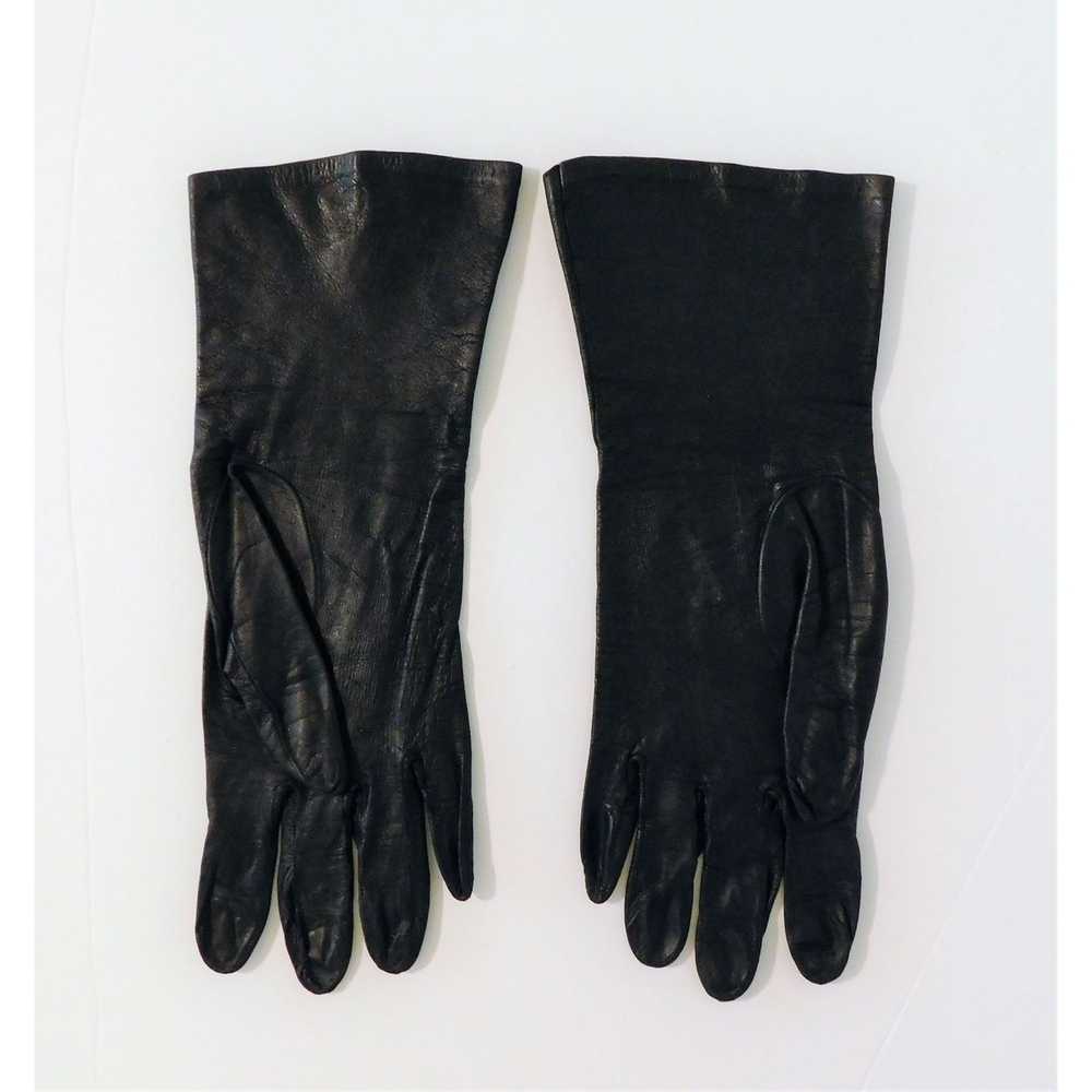 Vintage Vintage Black Leather Gloves Floral Lace … - image 3