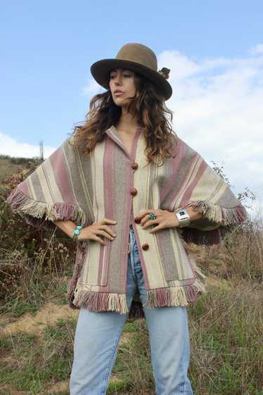 RARE Vintage Ortega Handwoven Wool Chimayo Poncho 