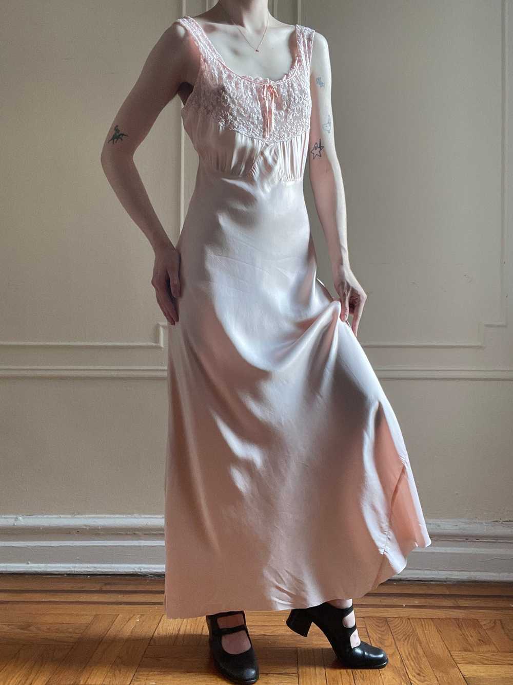 1940s Pink Tambour Lace Slip Dress Bias Cut Rayon… - image 11