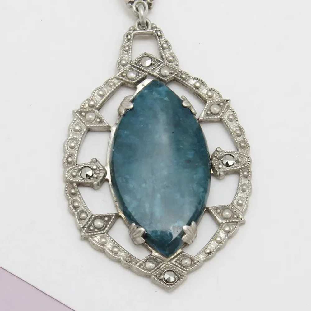 Vtg Art Deco Marquise Cut Sodalite Sterling Silve… - image 2