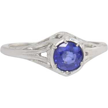 Antique .50ct Blue Sapphire 18K White Gold Art Dec