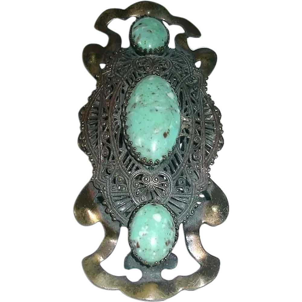 Large Vintage 4" Pierced Metal Brooch - image 1