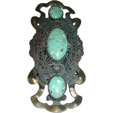 Large Vintage 4" Pierced Metal Brooch - image 1