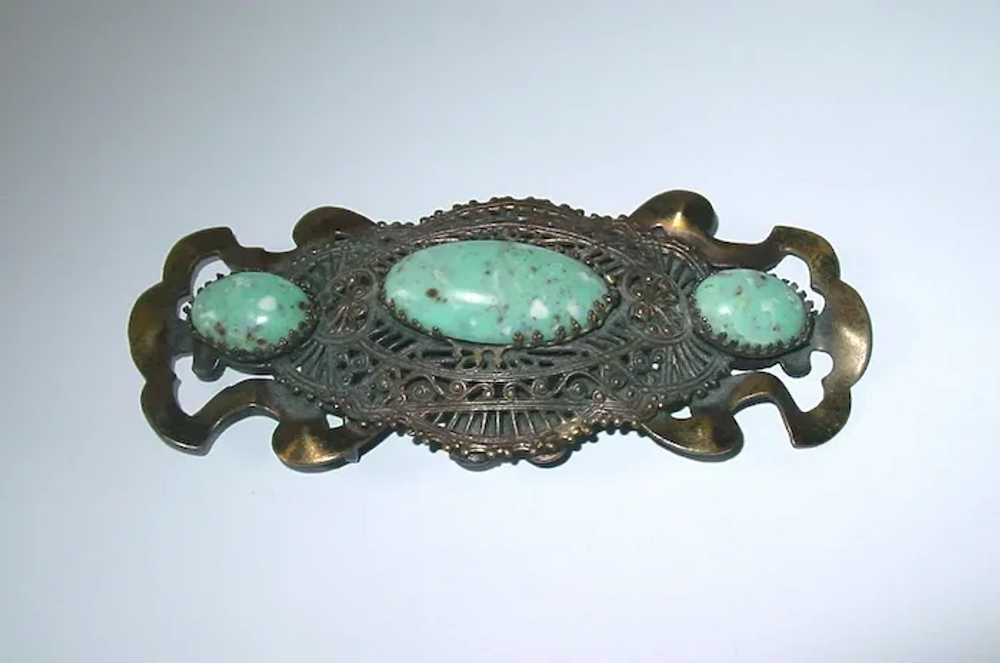 Large Vintage 4" Pierced Metal Brooch - image 3