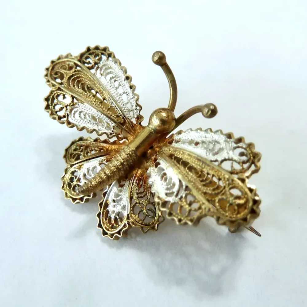 Gilt 800 Silver 3-D Filigree Butterfly Pin Brooch - image 2