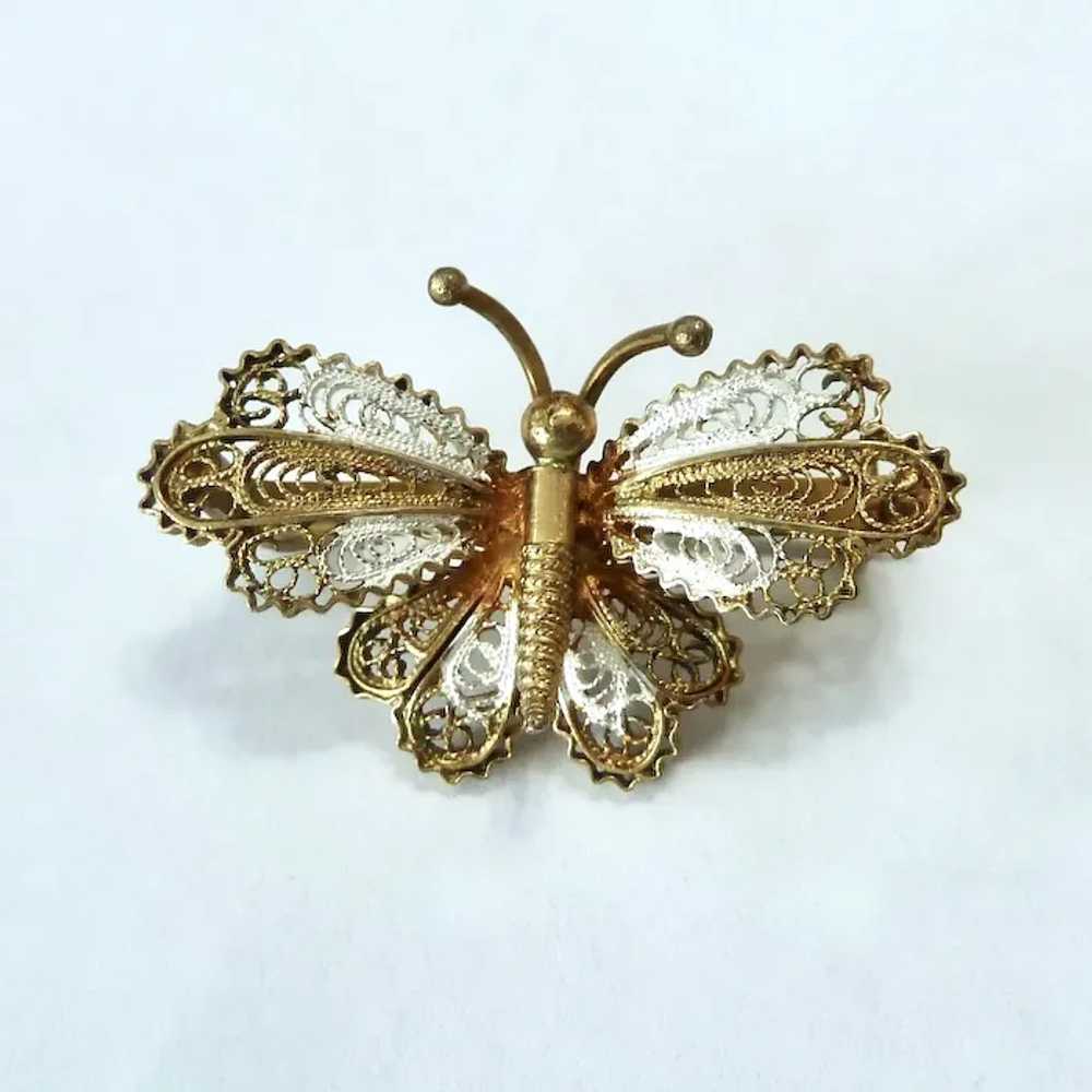 Gilt 800 Silver 3-D Filigree Butterfly Pin Brooch - image 3