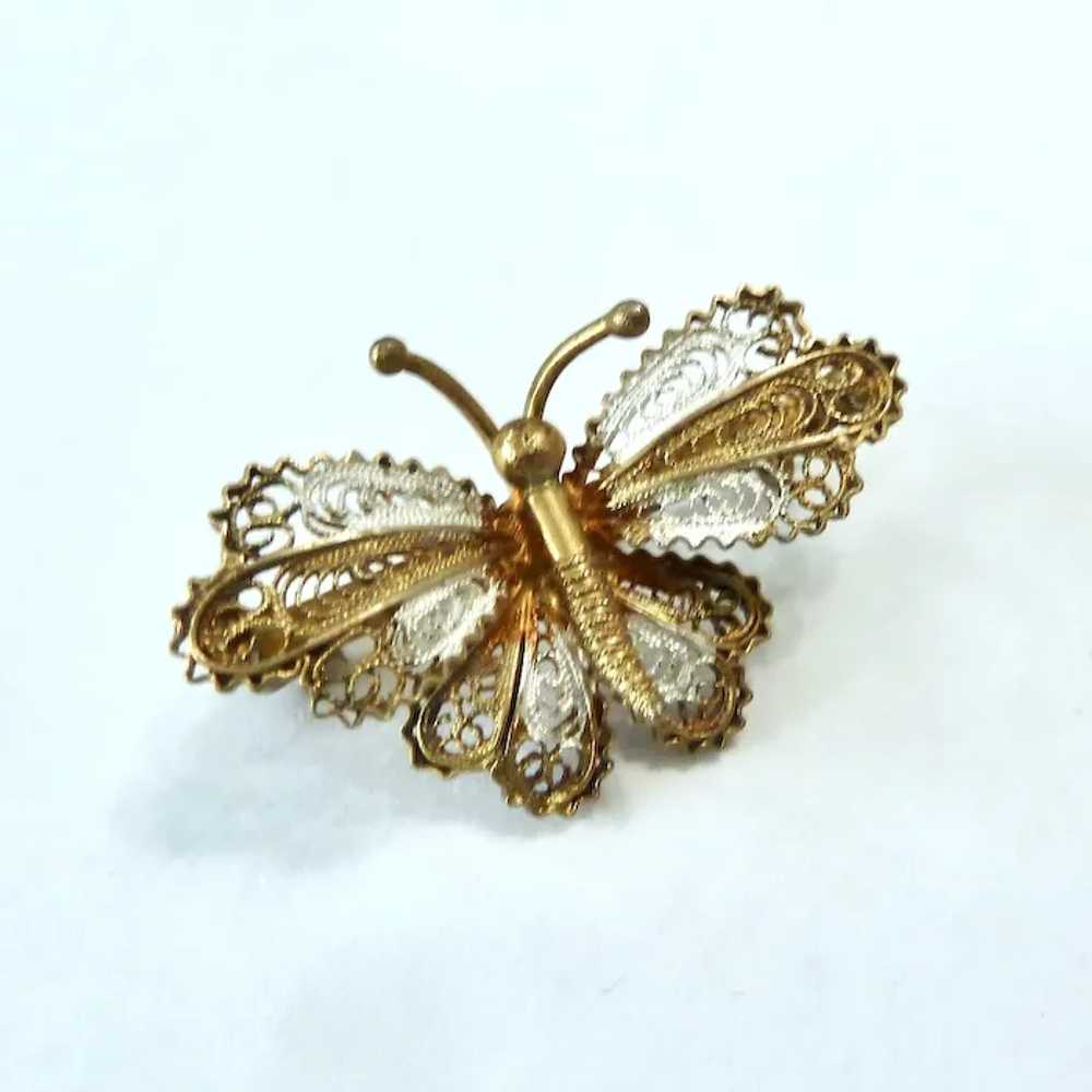 Gilt 800 Silver 3-D Filigree Butterfly Pin Brooch - image 4