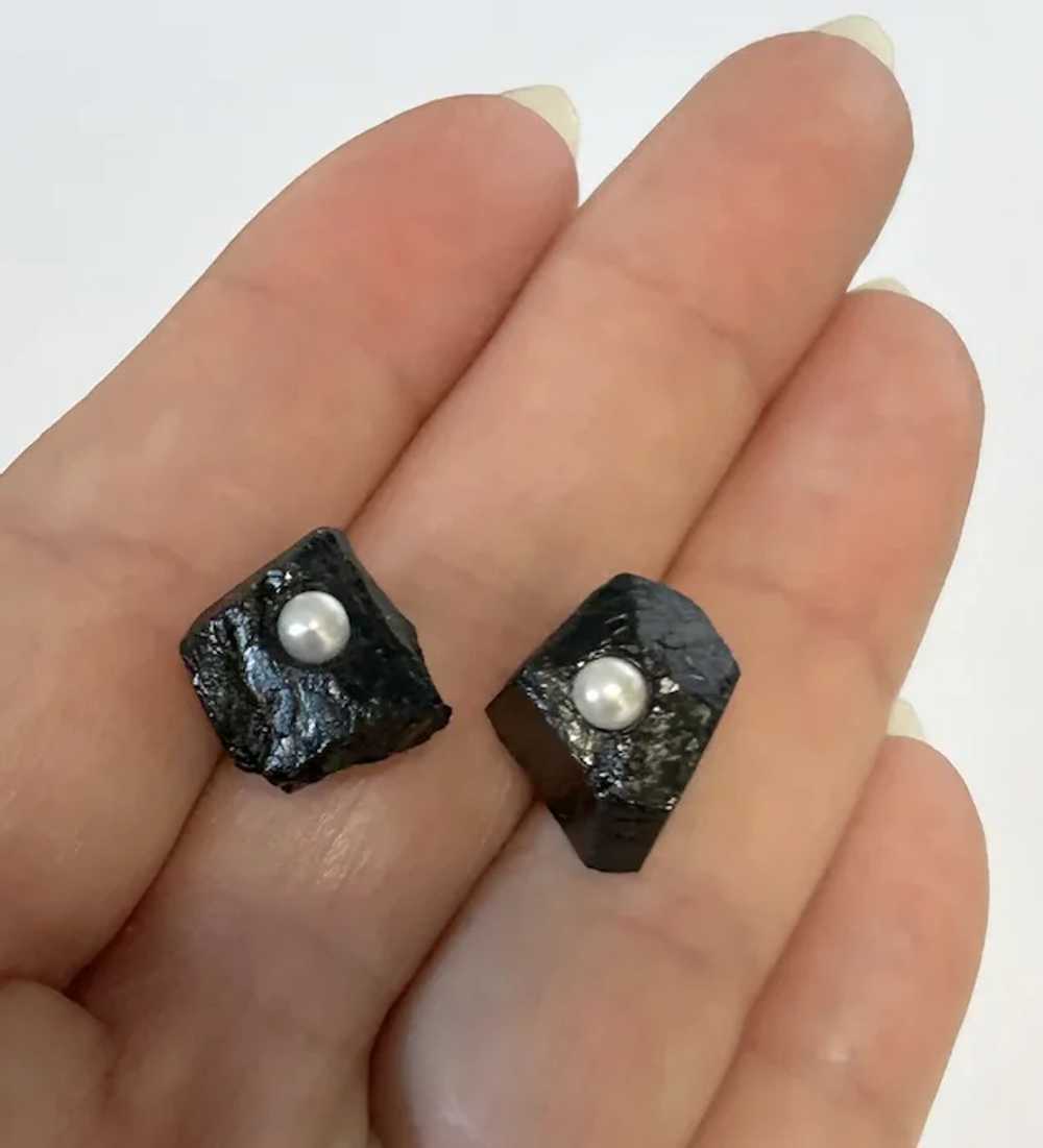 Raw Natural Black Tourmaline AAA white cultured P… - image 2