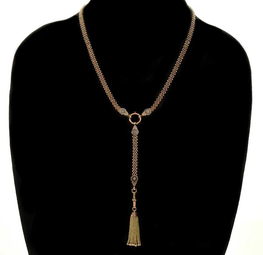 Antique Victorian 10K Gold Necklace 14K Tassel En… - image 3