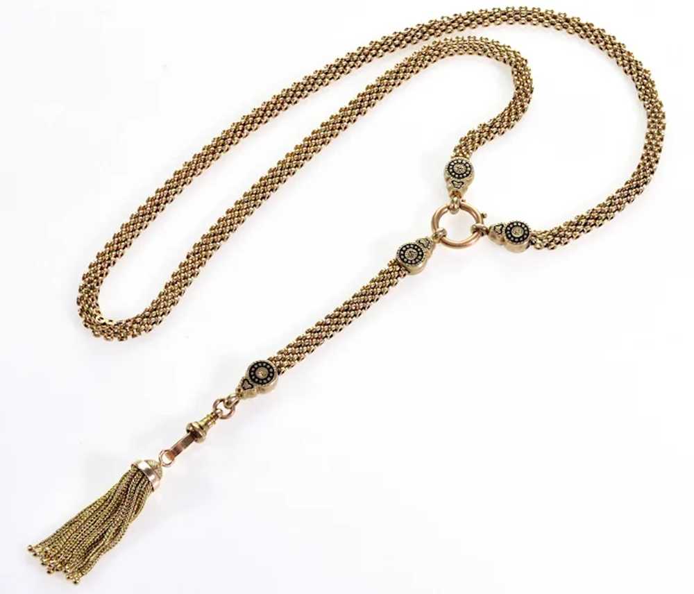 Antique Victorian 10K Gold Necklace 14K Tassel En… - image 4