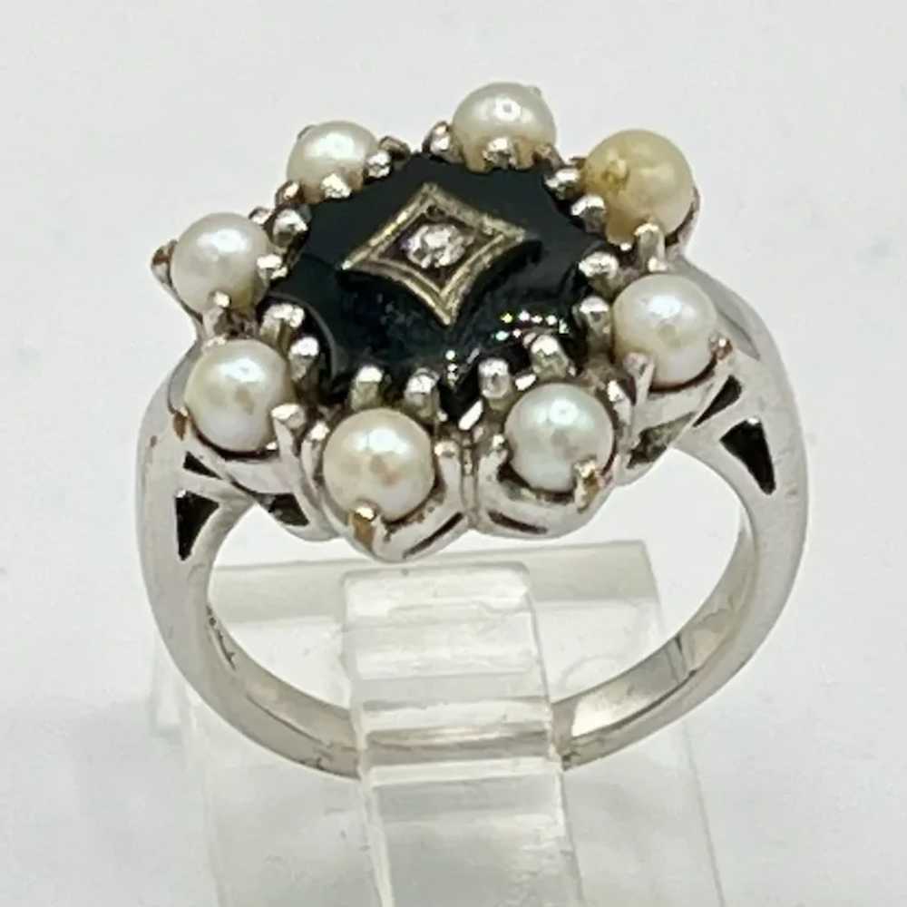 Vintage Ca1950's 10K Gold Ring with Diamond, Blac… - image 2